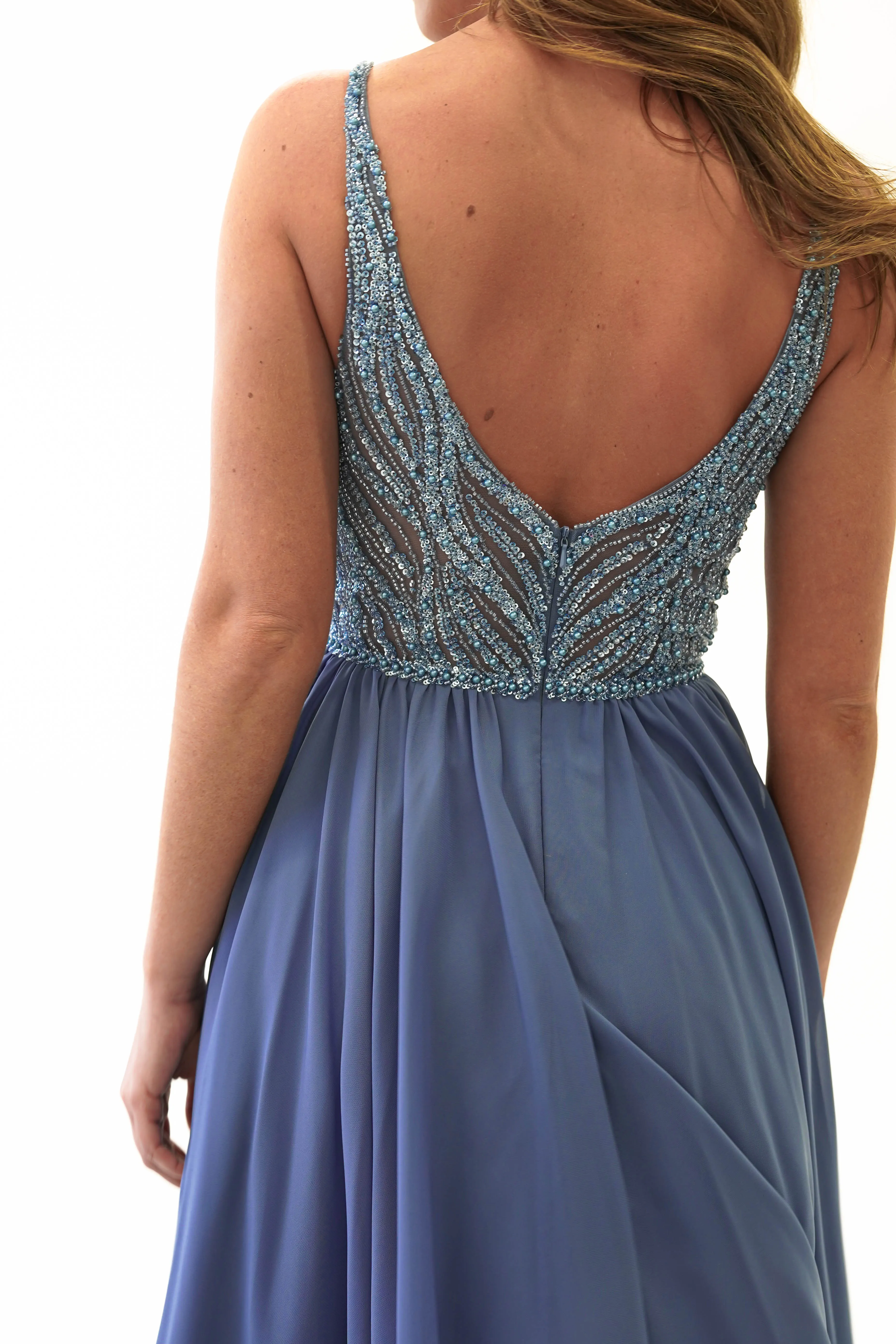 Tasha Chiffon Embellished Midi Dress | Blue