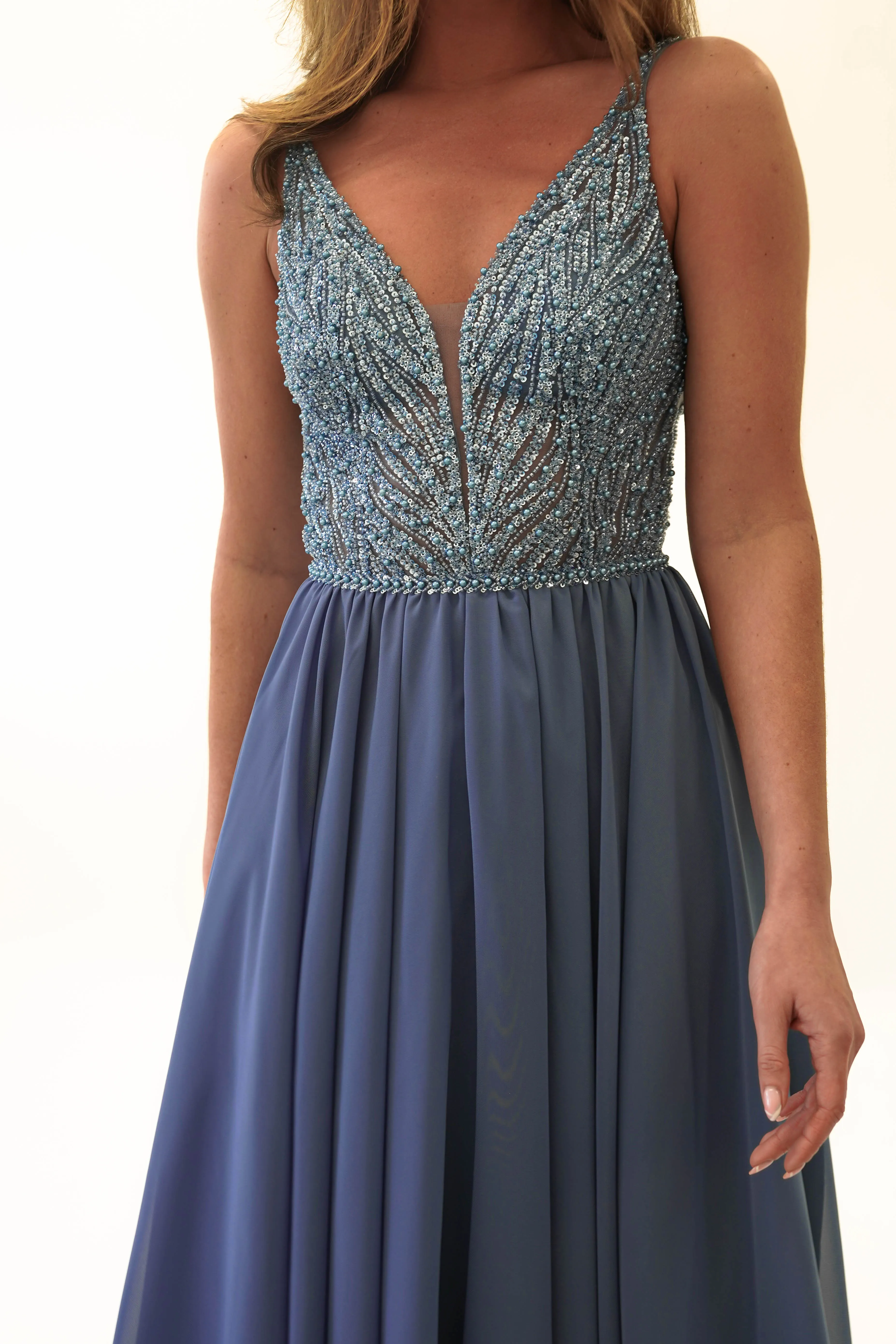 Tasha Chiffon Embellished Midi Dress | Blue