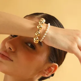 TFC Bold and Gold Pearl Bead Stacked Bracelet