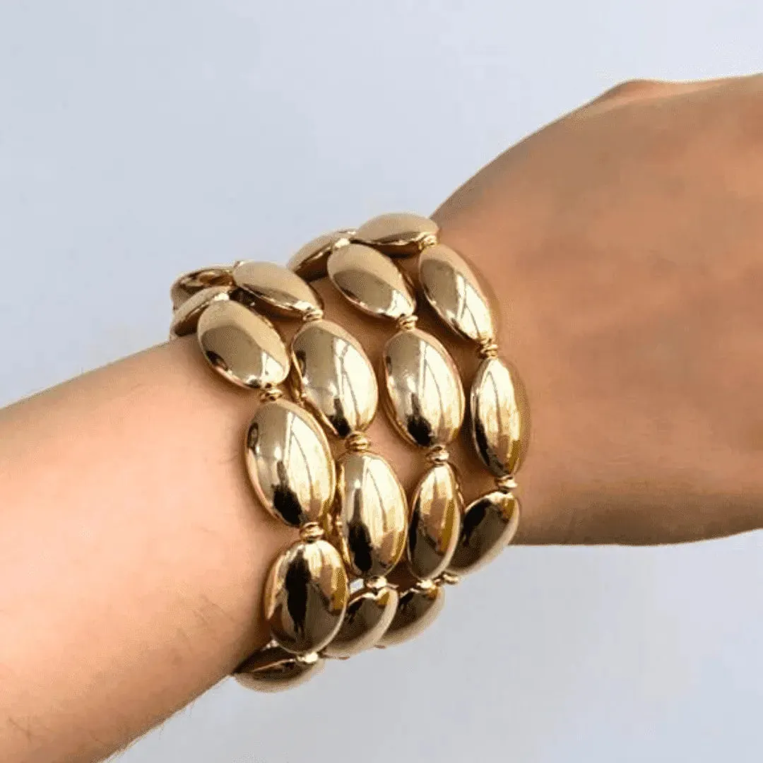 TFC Long Bold Bead Gold Plated Stacked Bracelet (Set of 4)