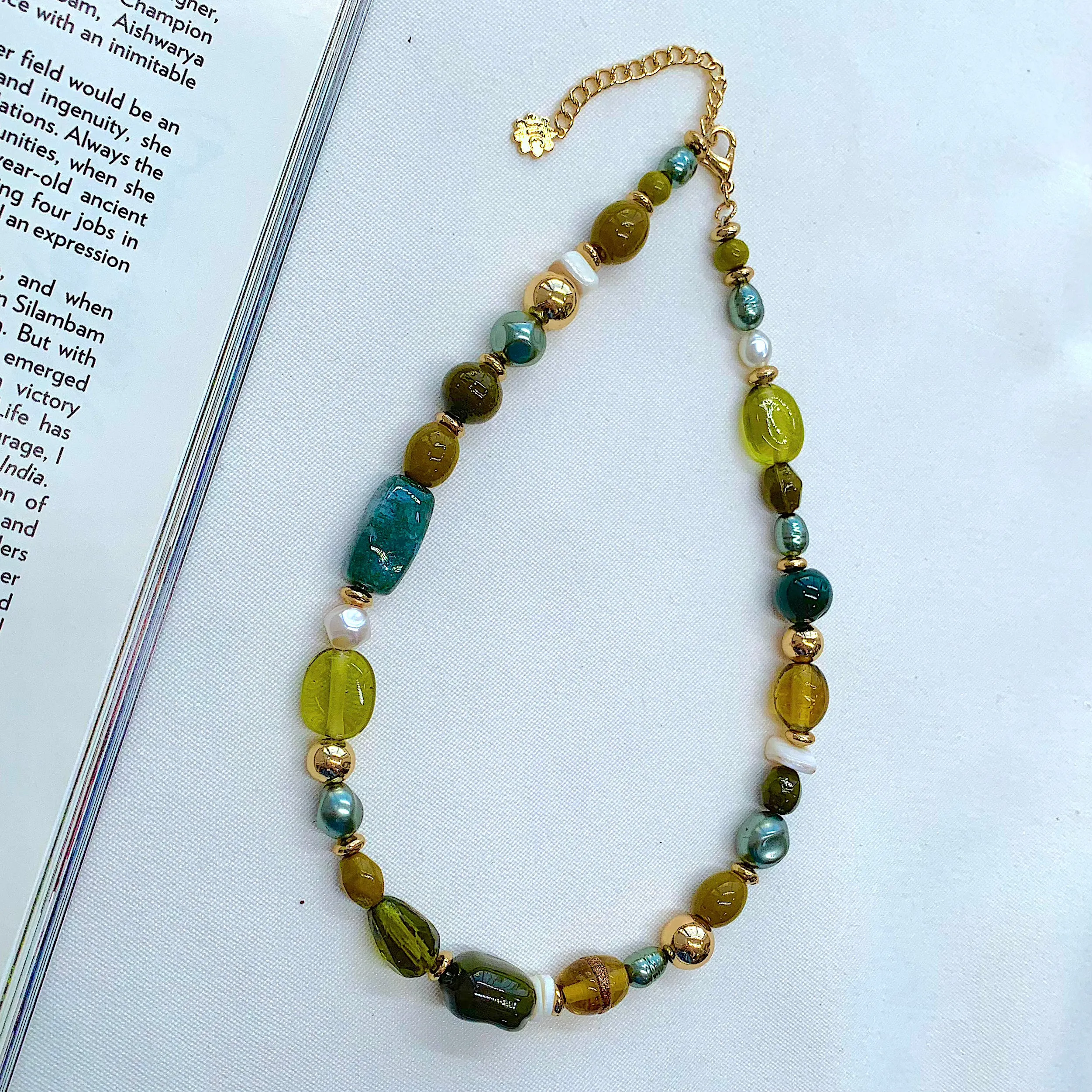 TFC Olive and Gold Beads Necklace