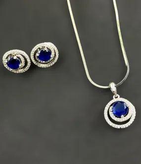 The Azva Silver Pendant Set (Blue)