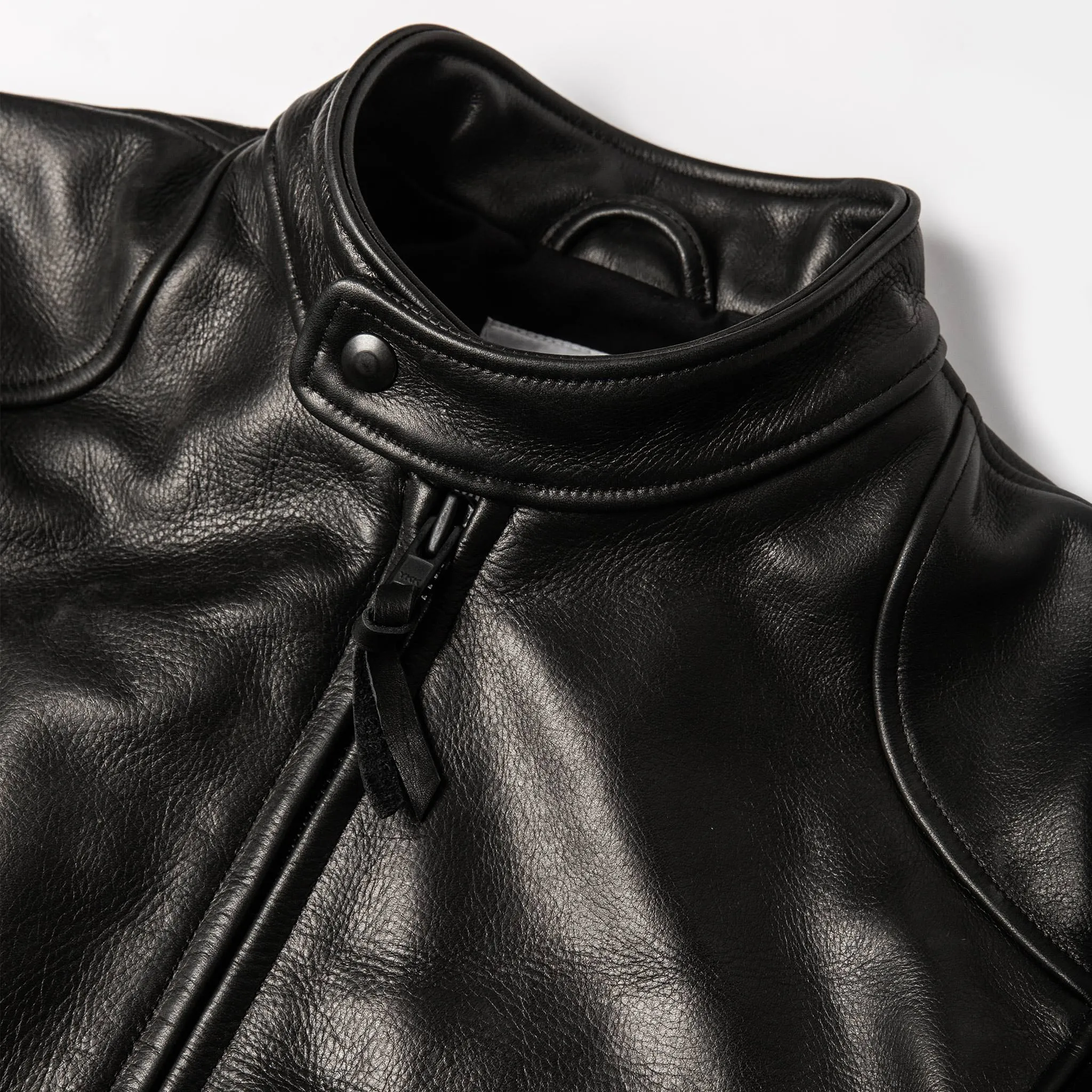 The Band Collar Moto Jacket in Black Steerhide