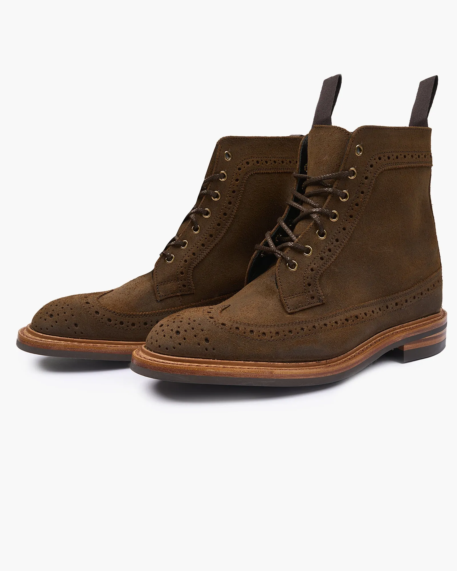 Trickers Simon Longwing Brogue Boot - Snuff Waxed Suede / Dainite Sole