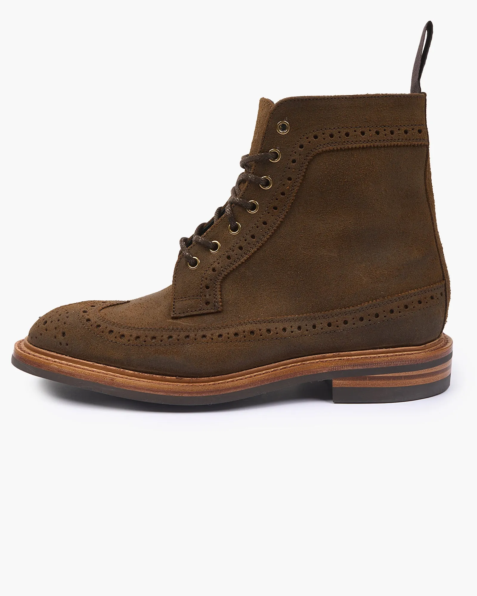 Trickers Simon Longwing Brogue Boot - Snuff Waxed Suede / Dainite Sole