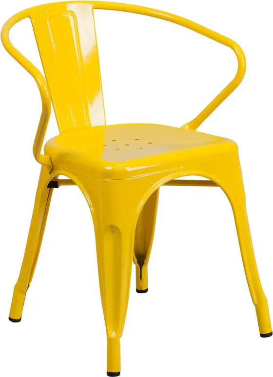 Vibrant Yellow Galvanized Tolix Arm Chair In-Outdoor