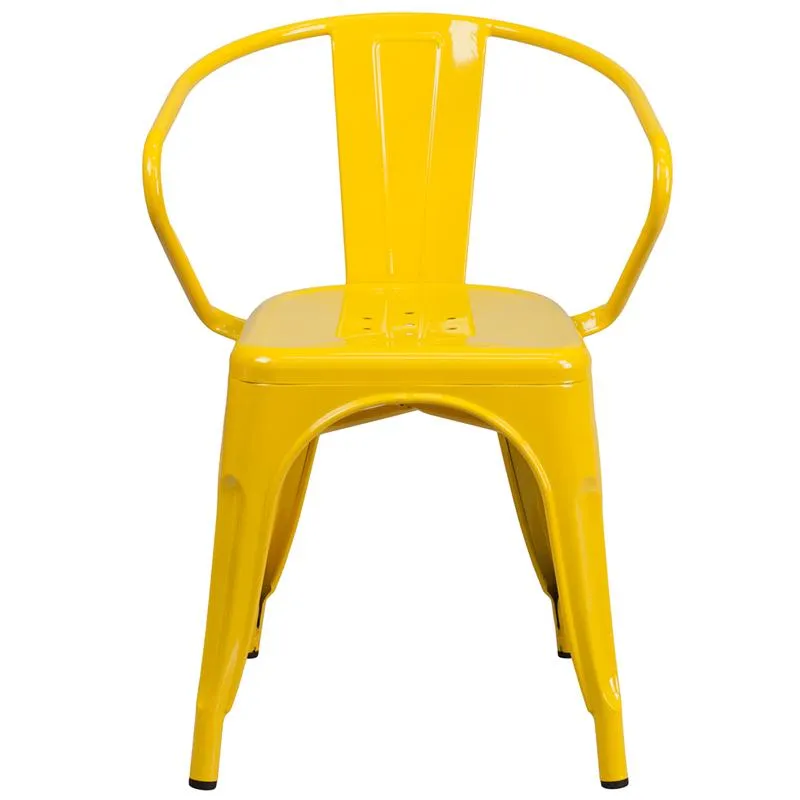 Vibrant Yellow Galvanized Tolix Arm Chair In-Outdoor