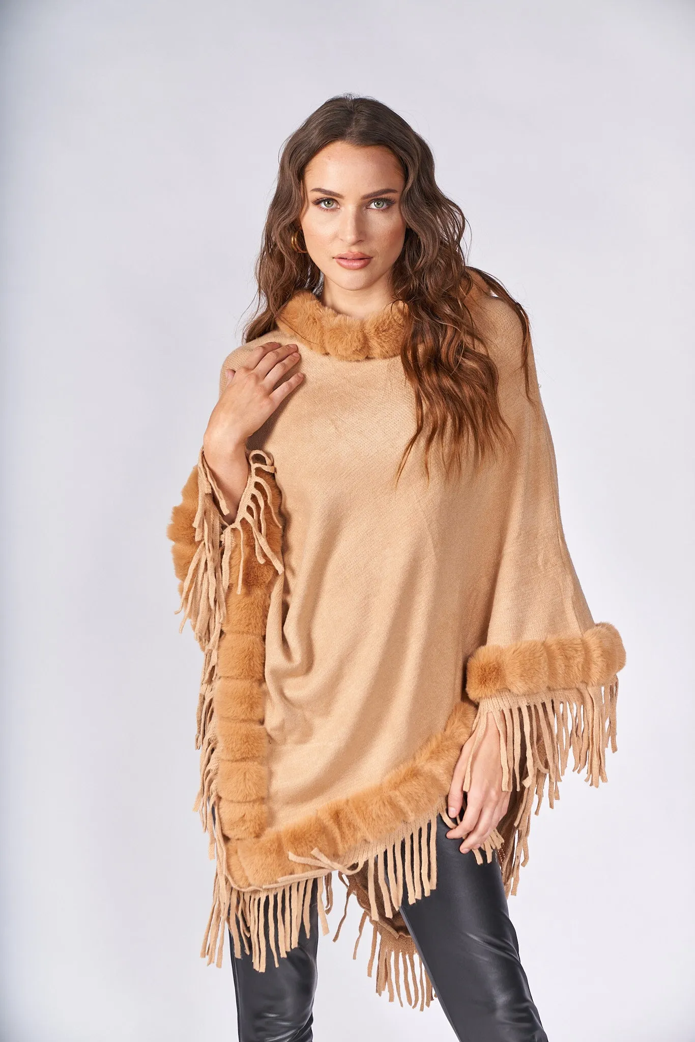 Warm & Cozy Fringe Trim Poncho