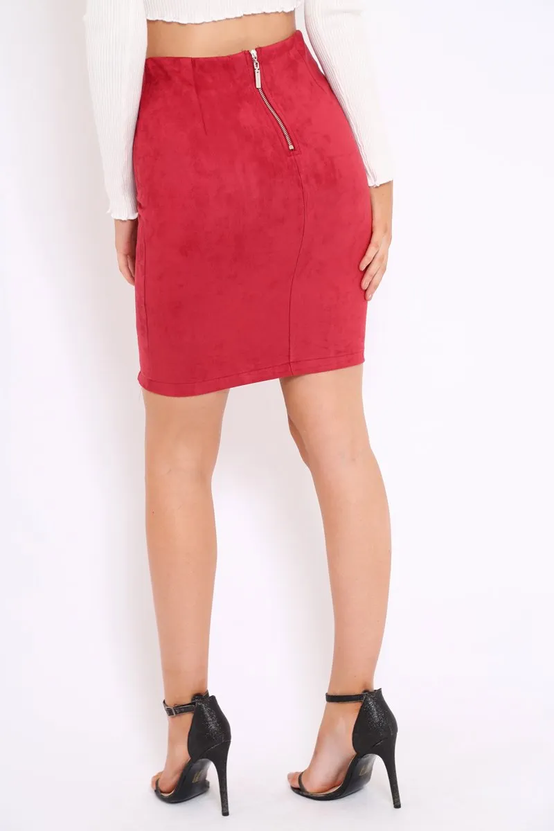 Wine Lace Up Suedette Skirt - Jenna