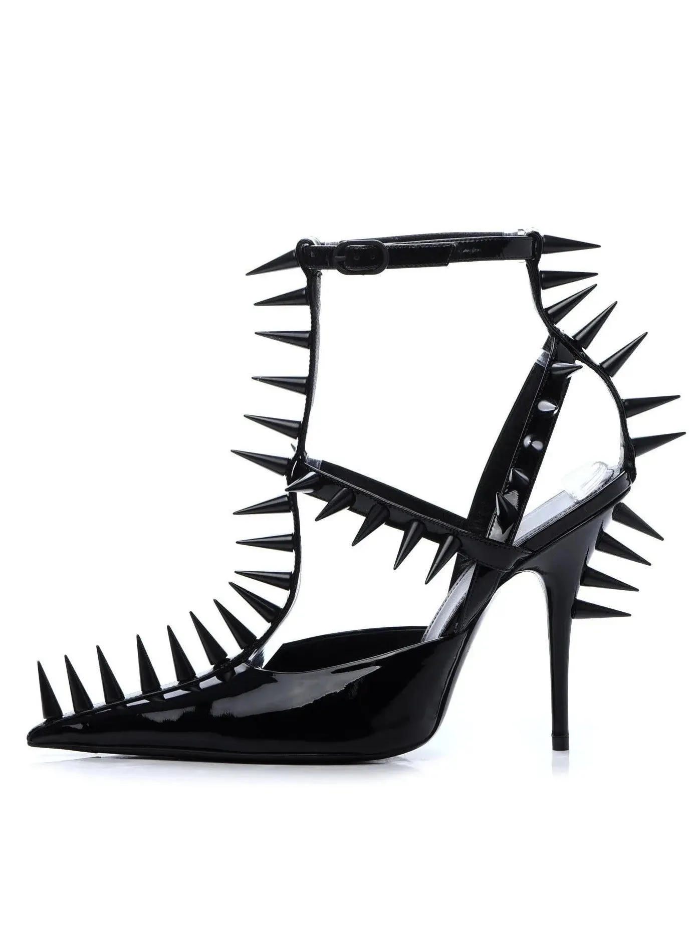 Women’s Black Extreme Studded Patent Vegan Leather Sandals