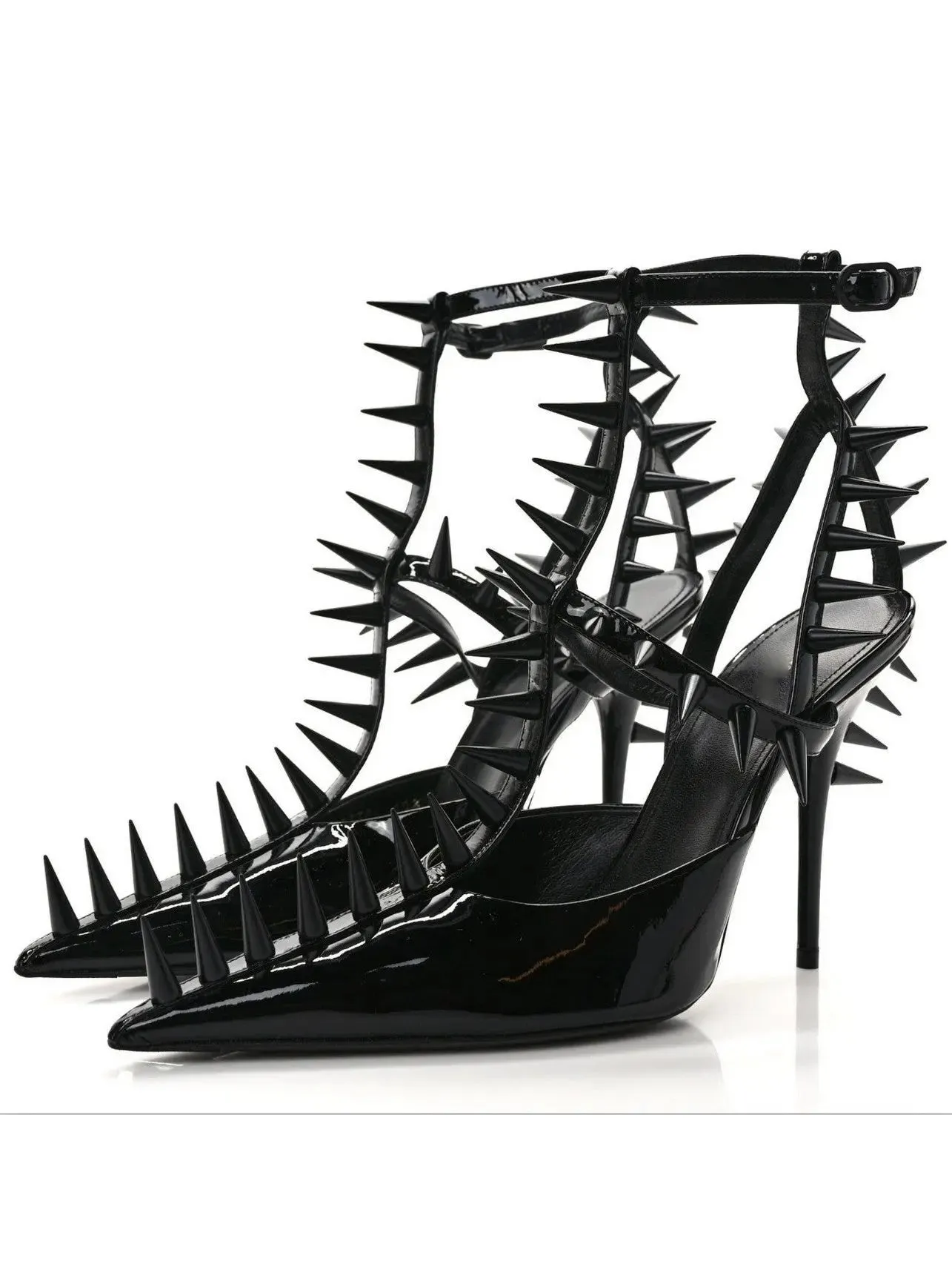 Women’s Black Extreme Studded Patent Vegan Leather Sandals