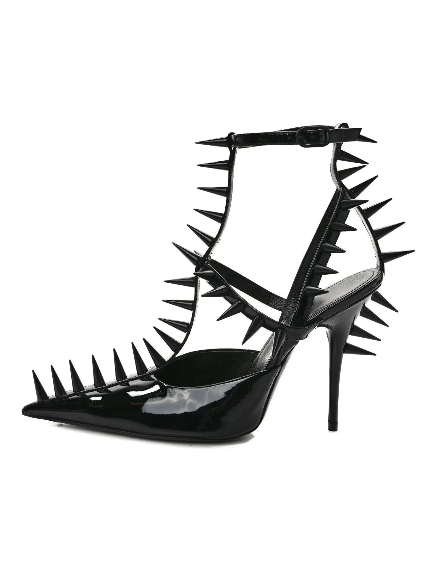 Women’s Black Extreme Studded Patent Vegan Leather Sandals