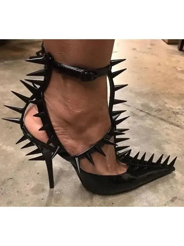 Women’s Black Extreme Studded Patent Vegan Leather Sandals