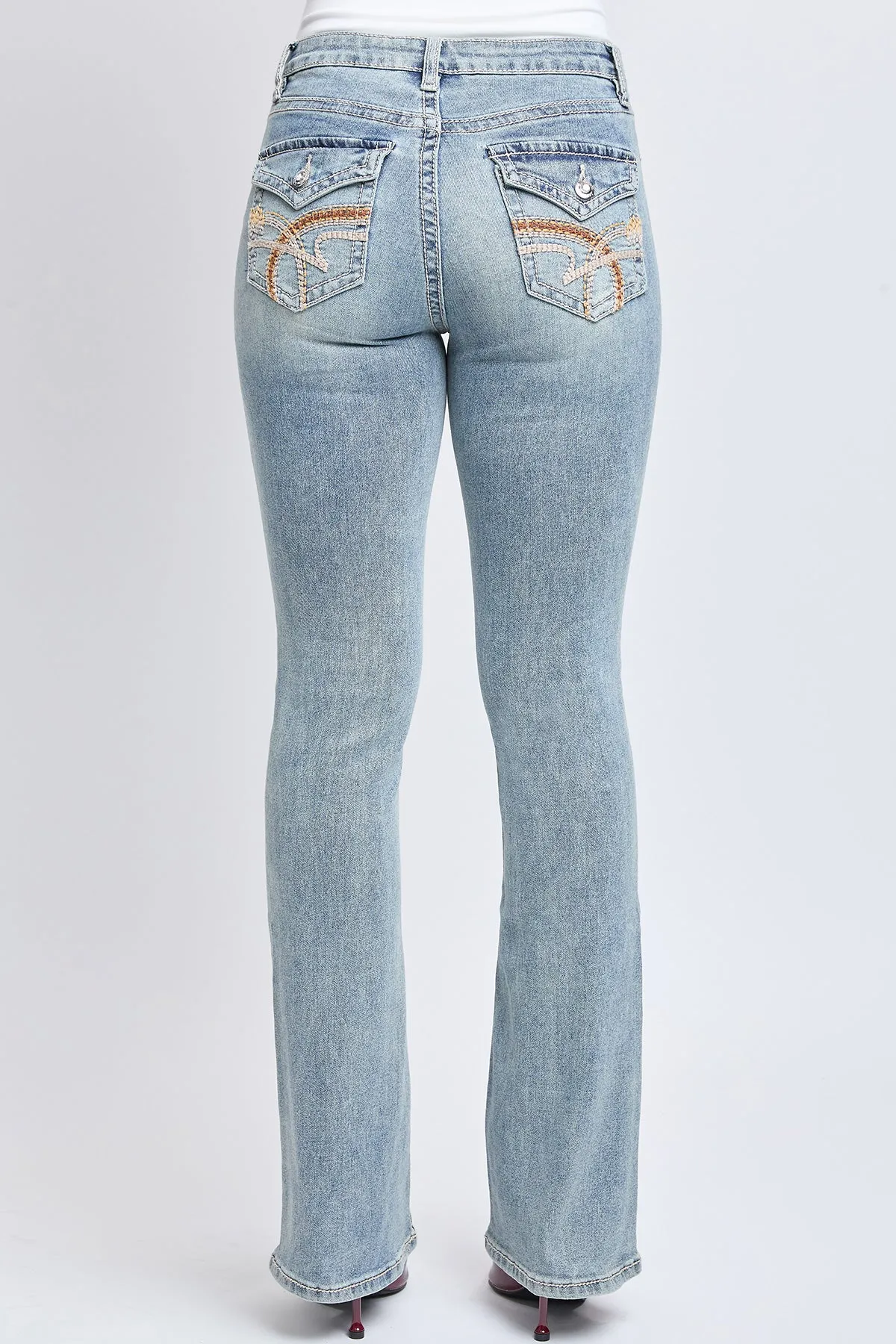 Women's Mid Rise Heavy Stitch Bootcut Loop Studded Jeans