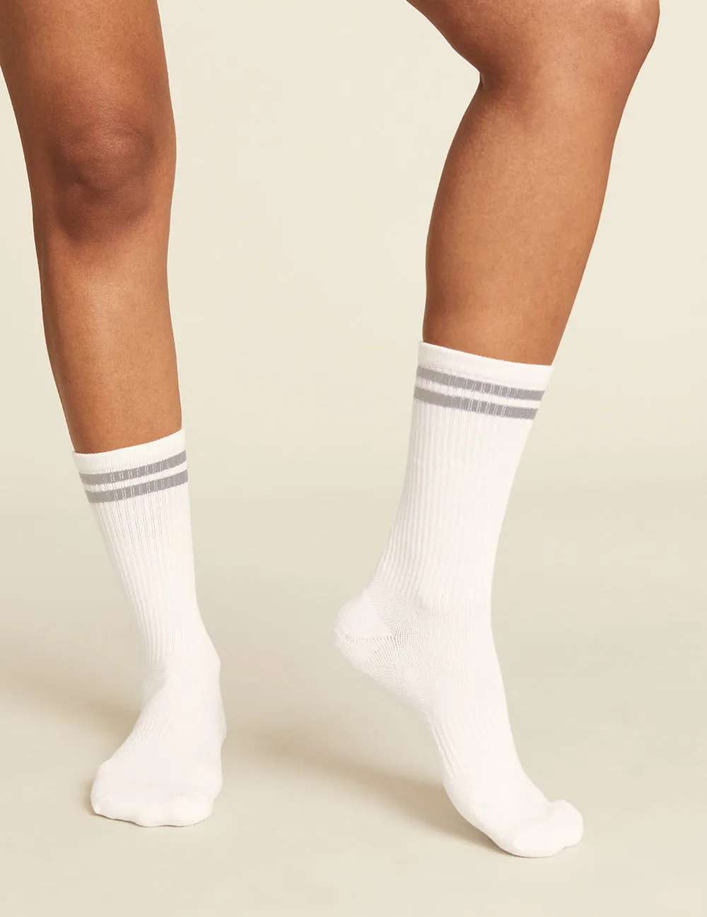 Women's Striped Cushioned Crew Socks - White/Grey