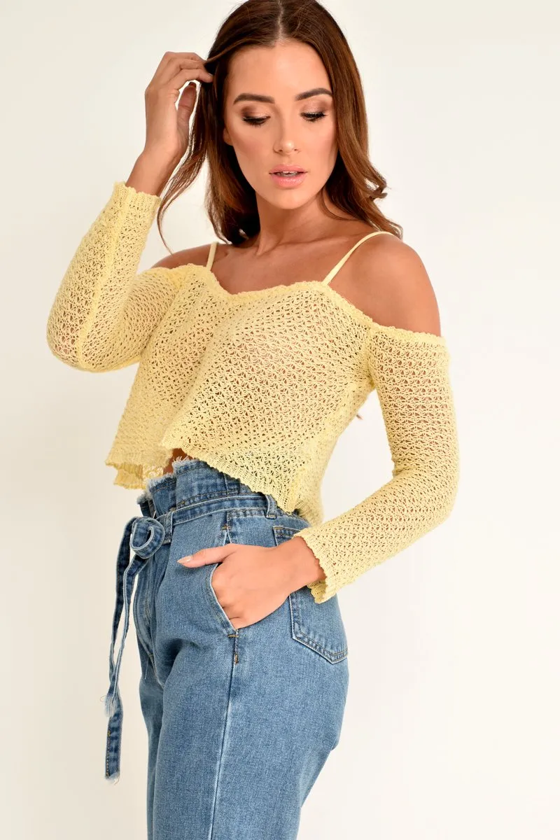 Yellow Knitted Bardot Crop Top - Inari