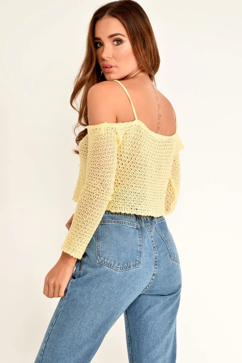 Yellow Knitted Bardot Crop Top - Inari