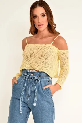 Yellow Knitted Bardot Crop Top - Inari