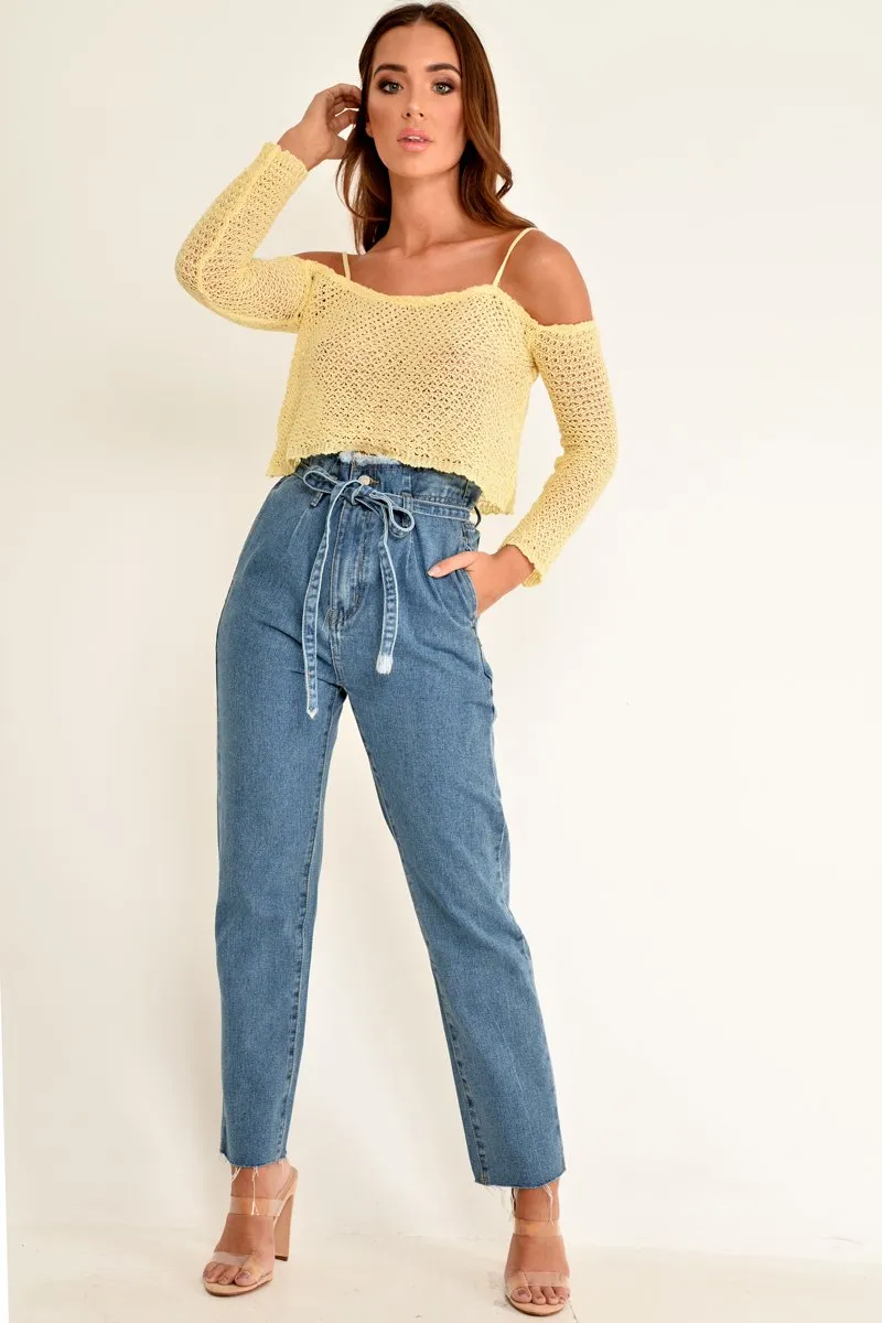 Yellow Knitted Bardot Crop Top - Inari